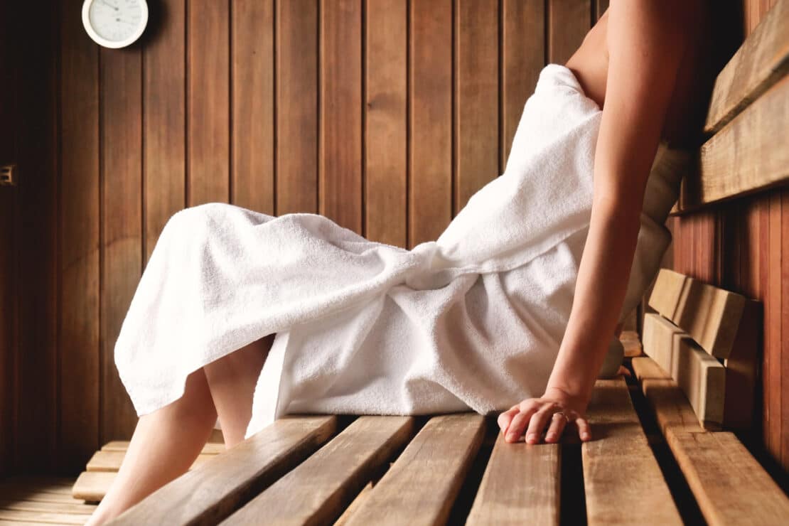 A picture of relaxing in a sauna.