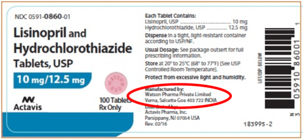 Photo of drug label.