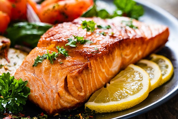 Photo of cooked salmon on plate.